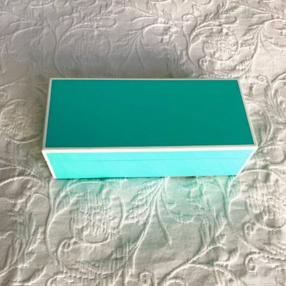 Swing Design Tiffany Blue White Lacquer Desk Stationary Jewelry Box with Mirror - Picture 2 of 9